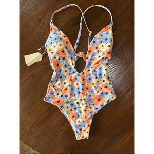 NWT Arawa Women's Iowa Florentina Floral One-Piece Swimsuit Purple Orange Medium